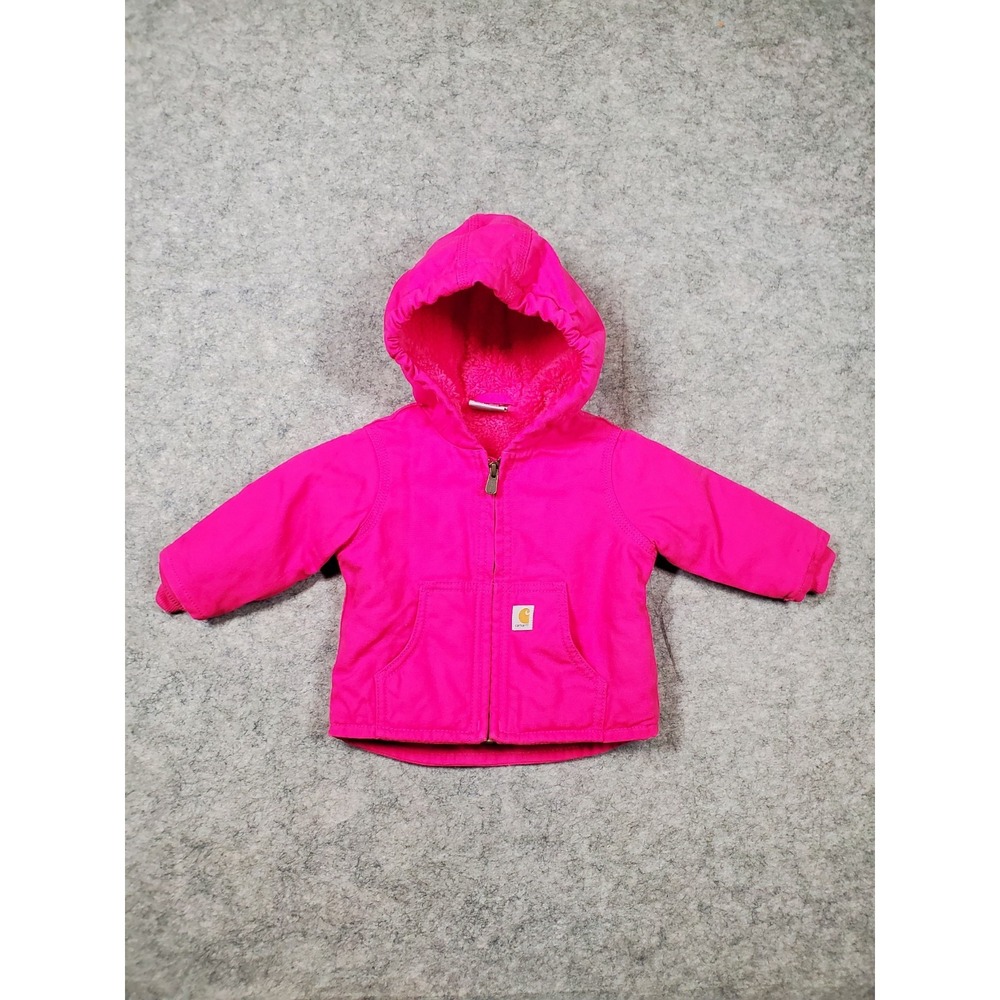 Carhartt Jacket Toddler Baby Girl 6M Hot Pink Canvas Hooded Coat Plush-Lined